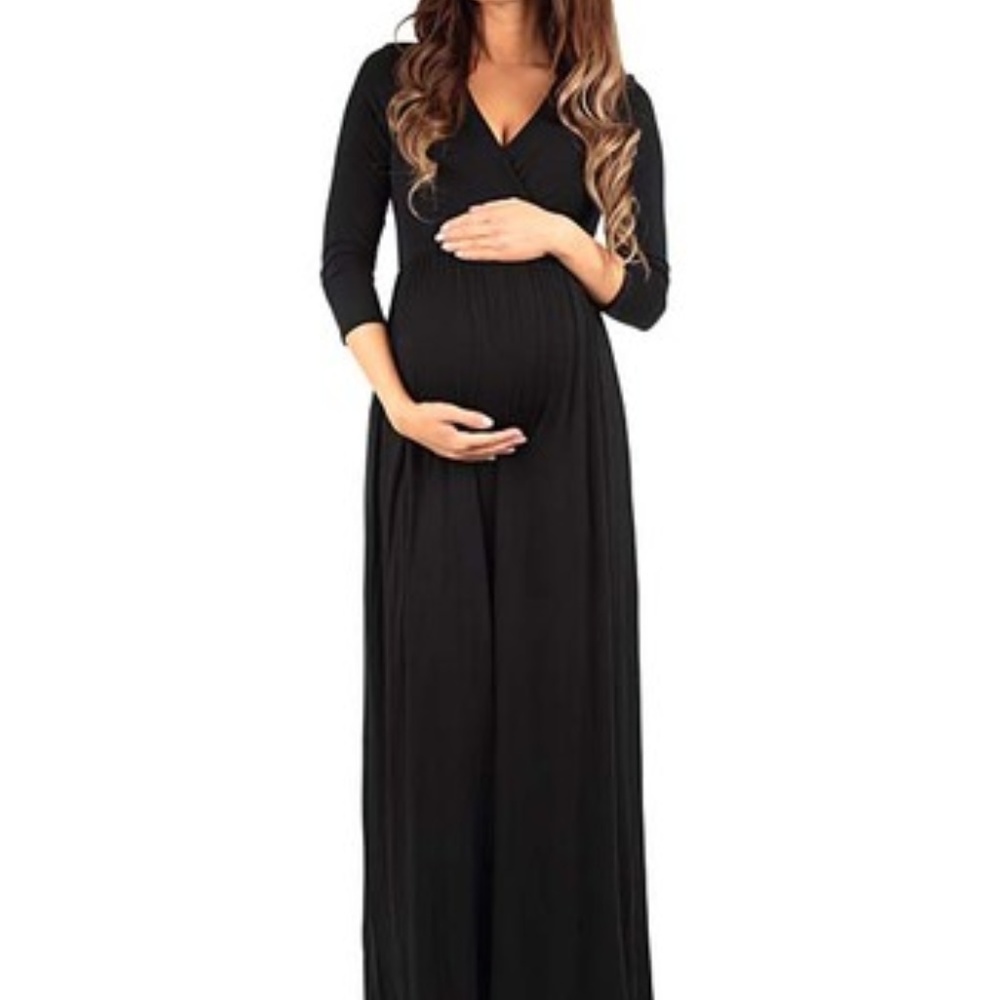 Black Maternity Surplice Dress